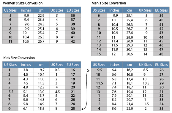 German Shoe Sizes Conversion Chart