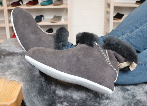 blue sheepskin slippers