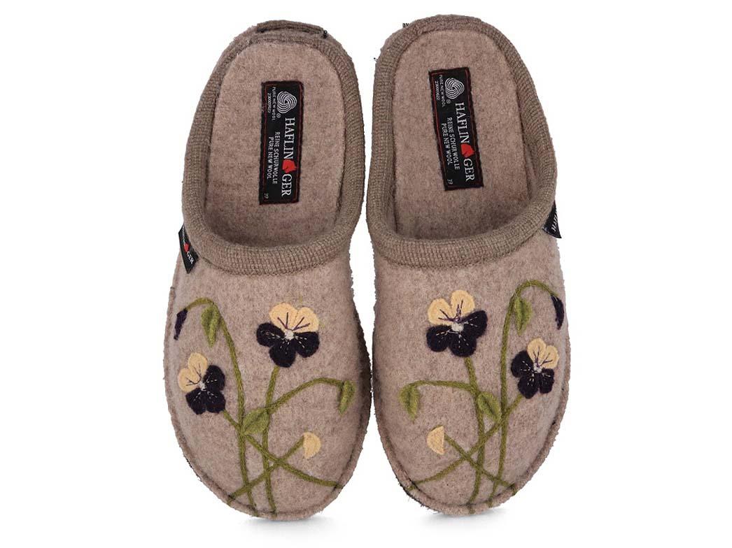 HAFLINGER Boiled Wool Slippers Flair Viola, Beige
