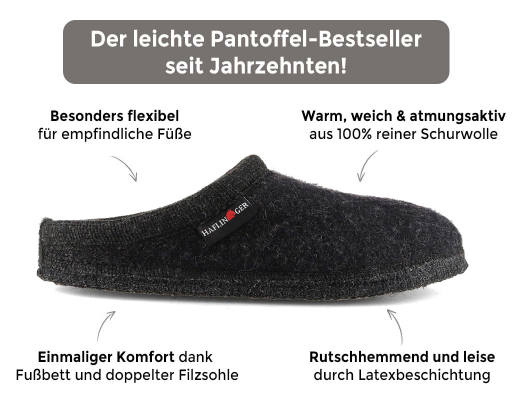 HAFLINGER | Unisex Wool Slipper Alaska, Graphite |