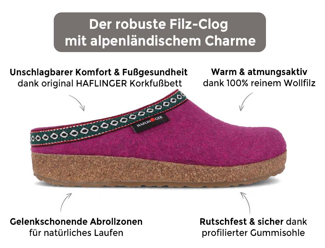 HAFLINGER | Felt Clog Grizzly Franzl, Mulberry | Expres