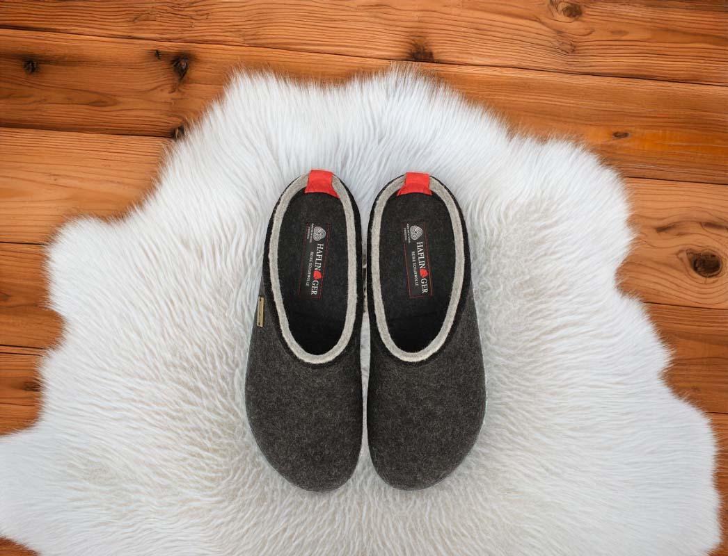 Haflinger Grizzly Pantofole Basse Donna – Grigio Graphit, Taglia 42 (9 UK) – Feltro Esterno, Suola Gomma, Modello Comodo E Caldo