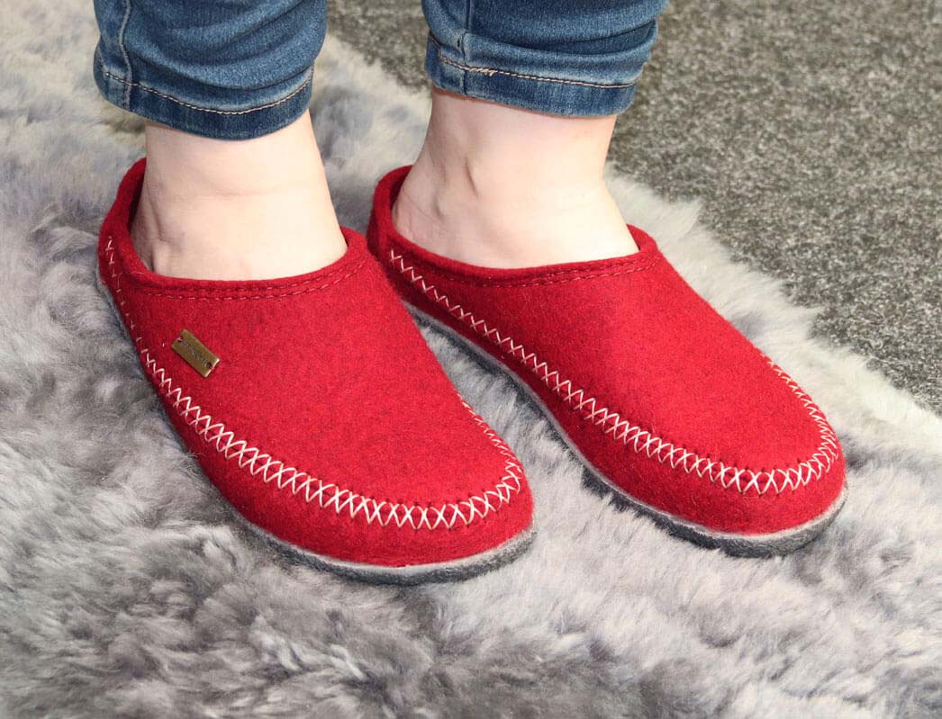 HAFLINGER Blizzard Credo vilt pantoffel met rubberen zool pantoffel cascade, maat 37