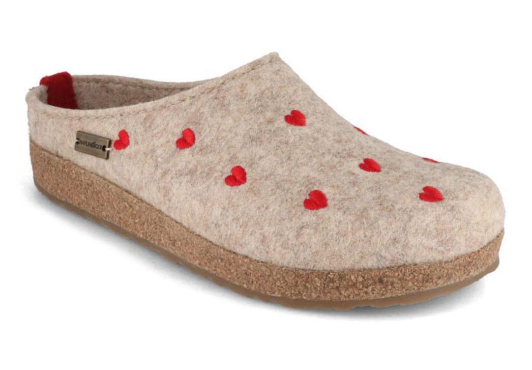 HAFLINGER Women Felt Clogs Grizzly Cuoricino, Beige
