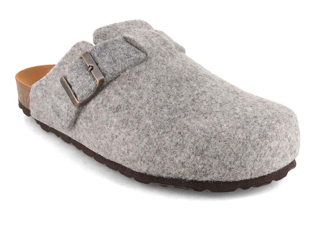 Tuffeln® Grey Felt Slippers with Buckle «Feierabend»
