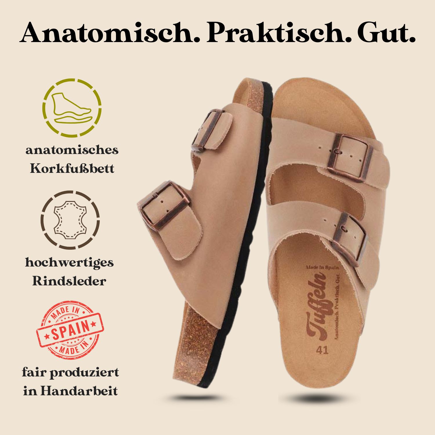 Tuffeln's Classic Two-Strap Cork Sandals – German-Style